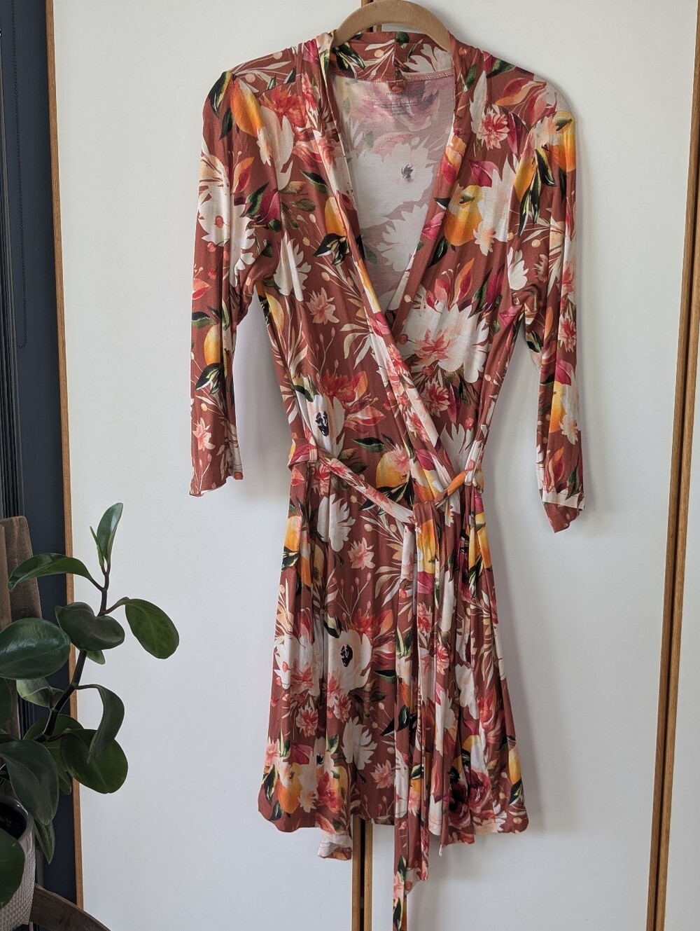 Posh Peanut Julieta Robe S/M Burnt Orange Floral Peaches